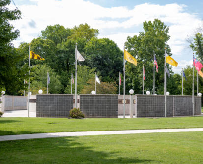 This is a picture of the historic flags at the Veterans Wall of Honor in Bella Vista, AR.